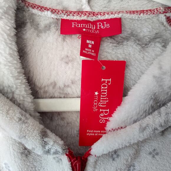 NEW Macys Family Pajamas PJ Men M Winter Fairisle Onesie Hood Pockets Soft Plush - Picture 8 of 13